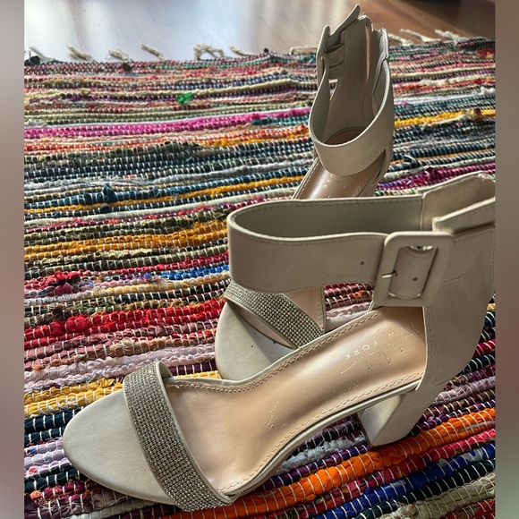 Tan Nicole Miller Rhinestone Ankle Strap Heels - Picture 7 of 8